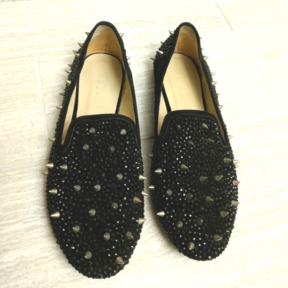 Black studded rhinestones flats loafers - Picture 1 of 3